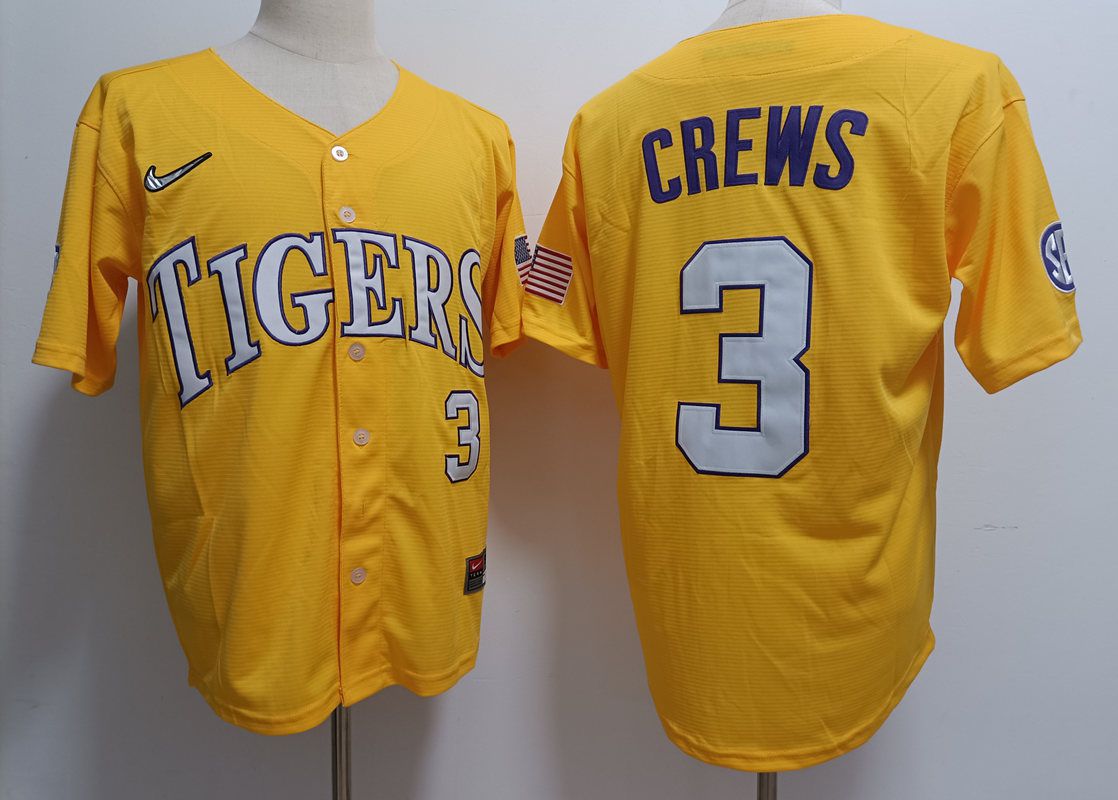 Men LSU Tigers #3 Crews Yellow Nike 2025 NCAA Jersey
